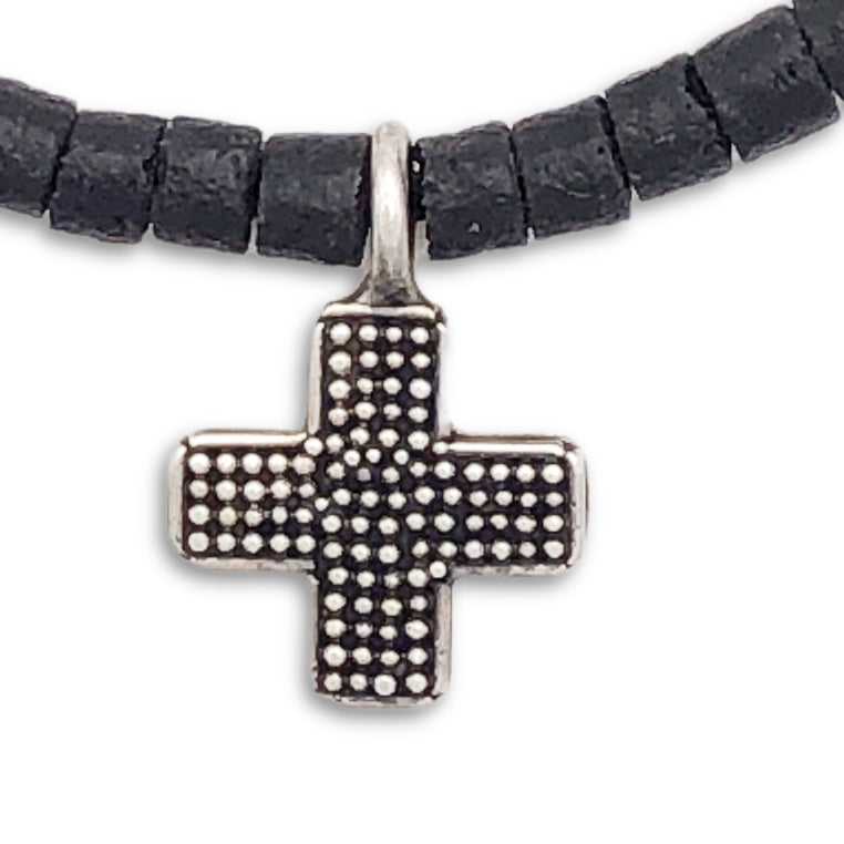 African Sandcast Beads with Sterling Cross Pendant