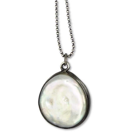 Pearl Coin Bezel Necklace