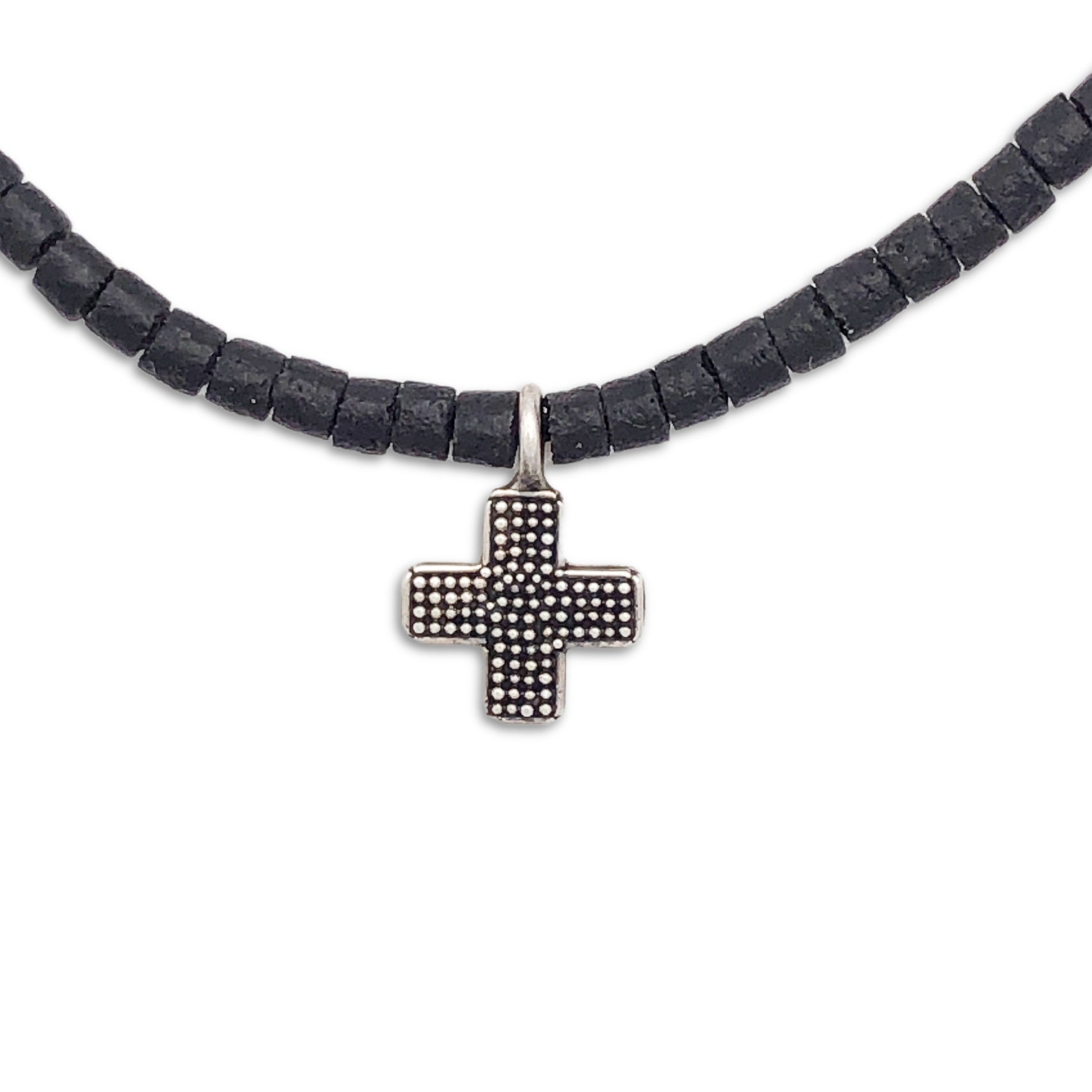 Classic Style, Fashion Cross Necklace, Bronze/Glass Pendant, Black Diamond  Color Beads