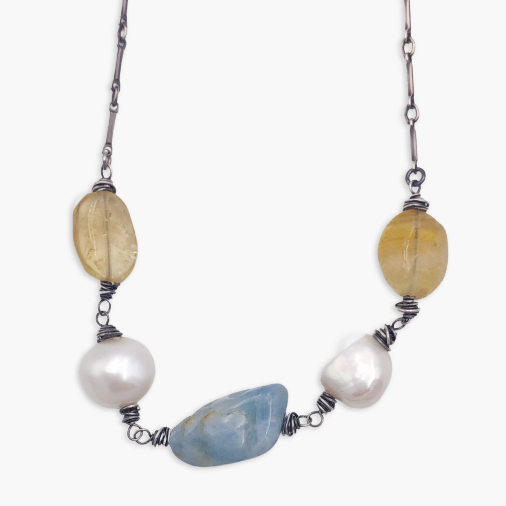 Aquamarine, Citrine & Pearl Necklace