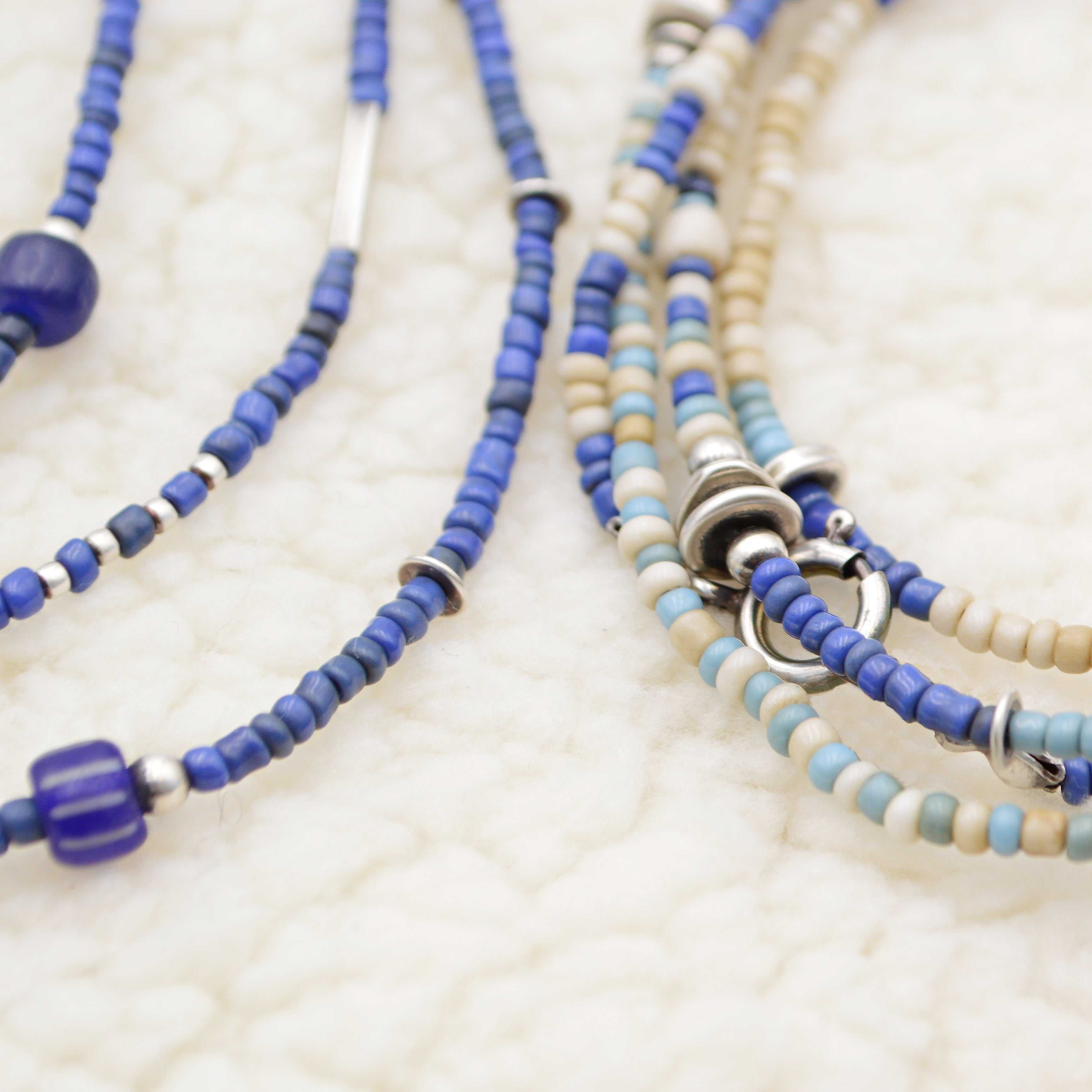 Blue Java Seed Bead and Sterling Necklace
