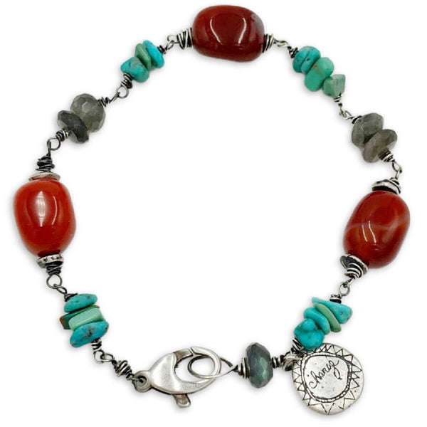 Carnelian-Labradorite-Turquoise-Hand Made beaded bracelet