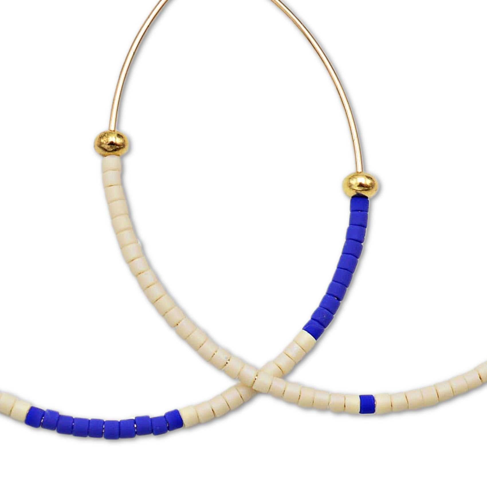 Cobalt Blue and White Delica Glass Beaded on gold filled hoops