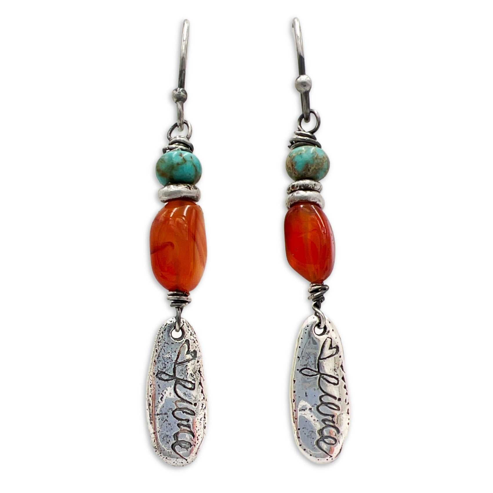 Fierce charm with Coral bead handmade earrings