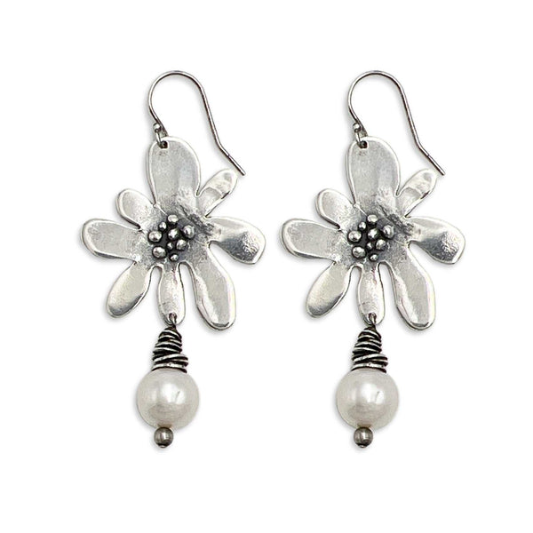 Funky Flower Earrings with Pearl