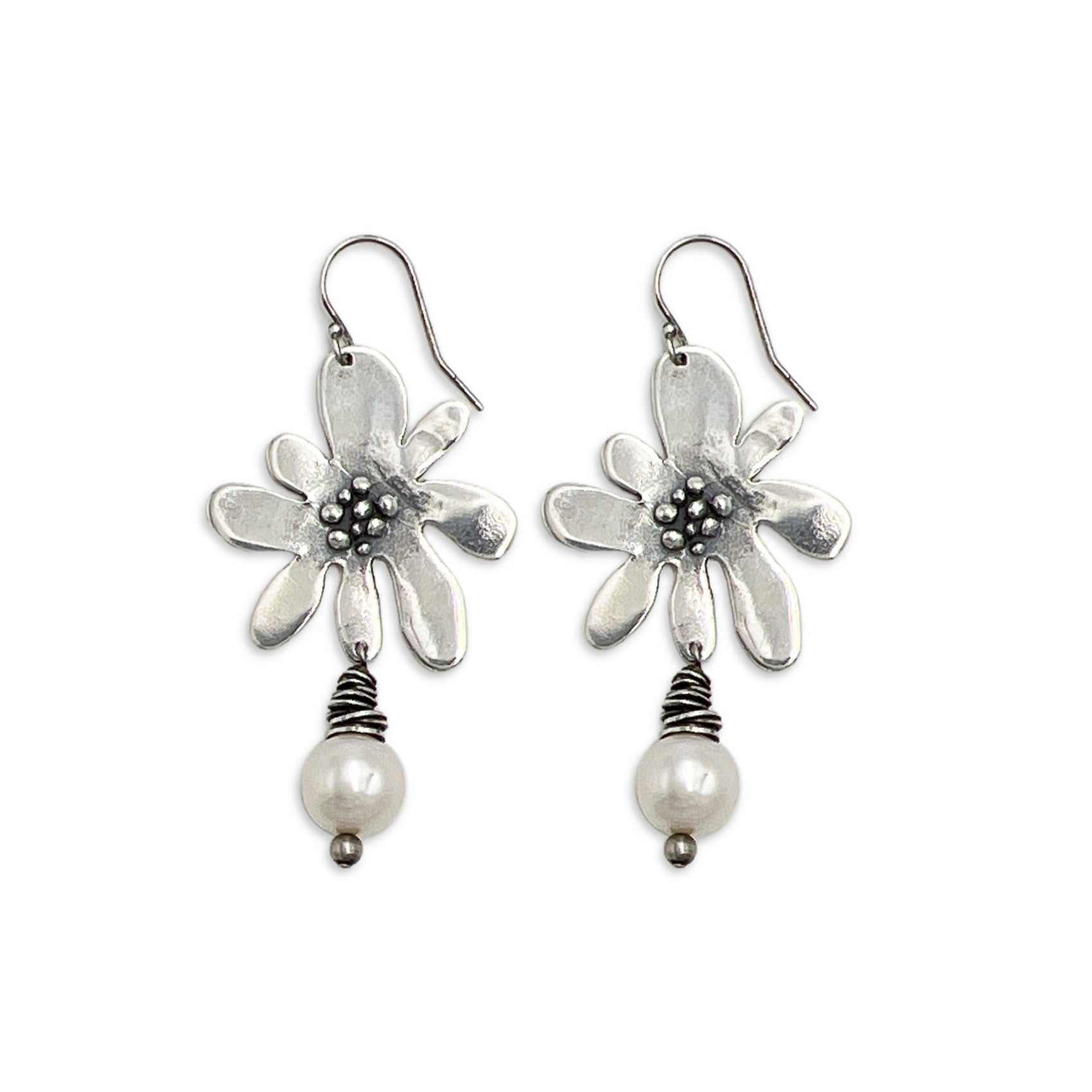 Funky Flower Earrings with Pearl
