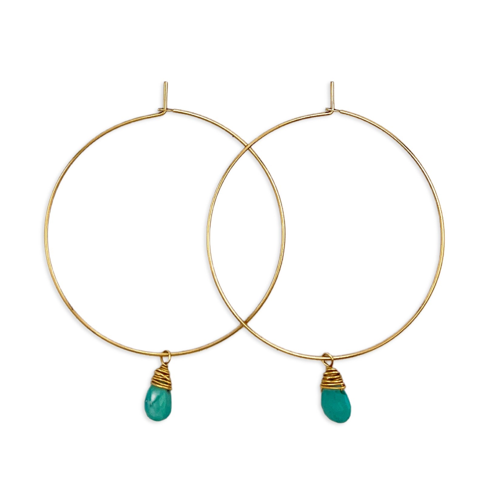 Gold Hoops with Wire Wrapped Turquoise