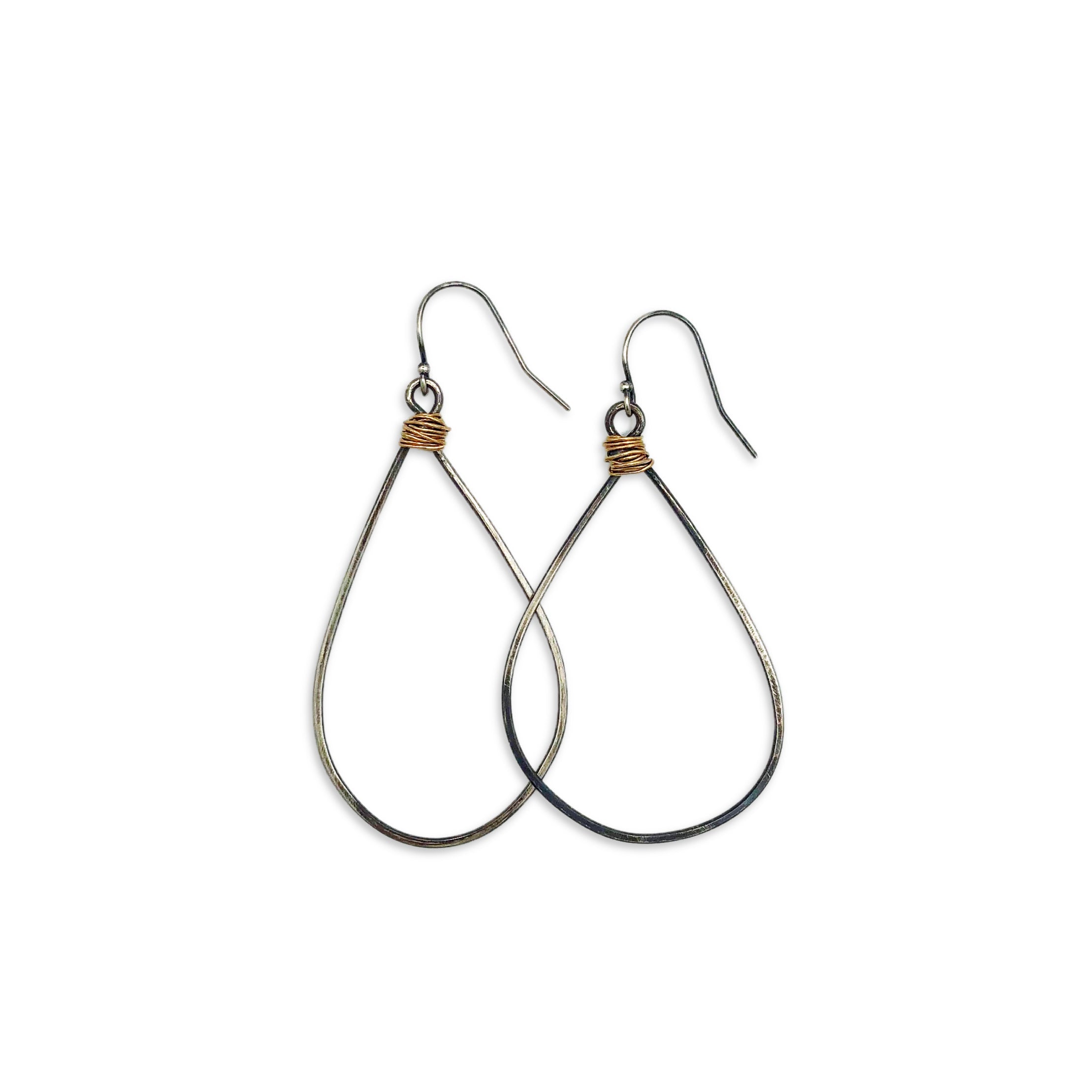Hammered Teardrop Hoop Earrings with Gold and Silver