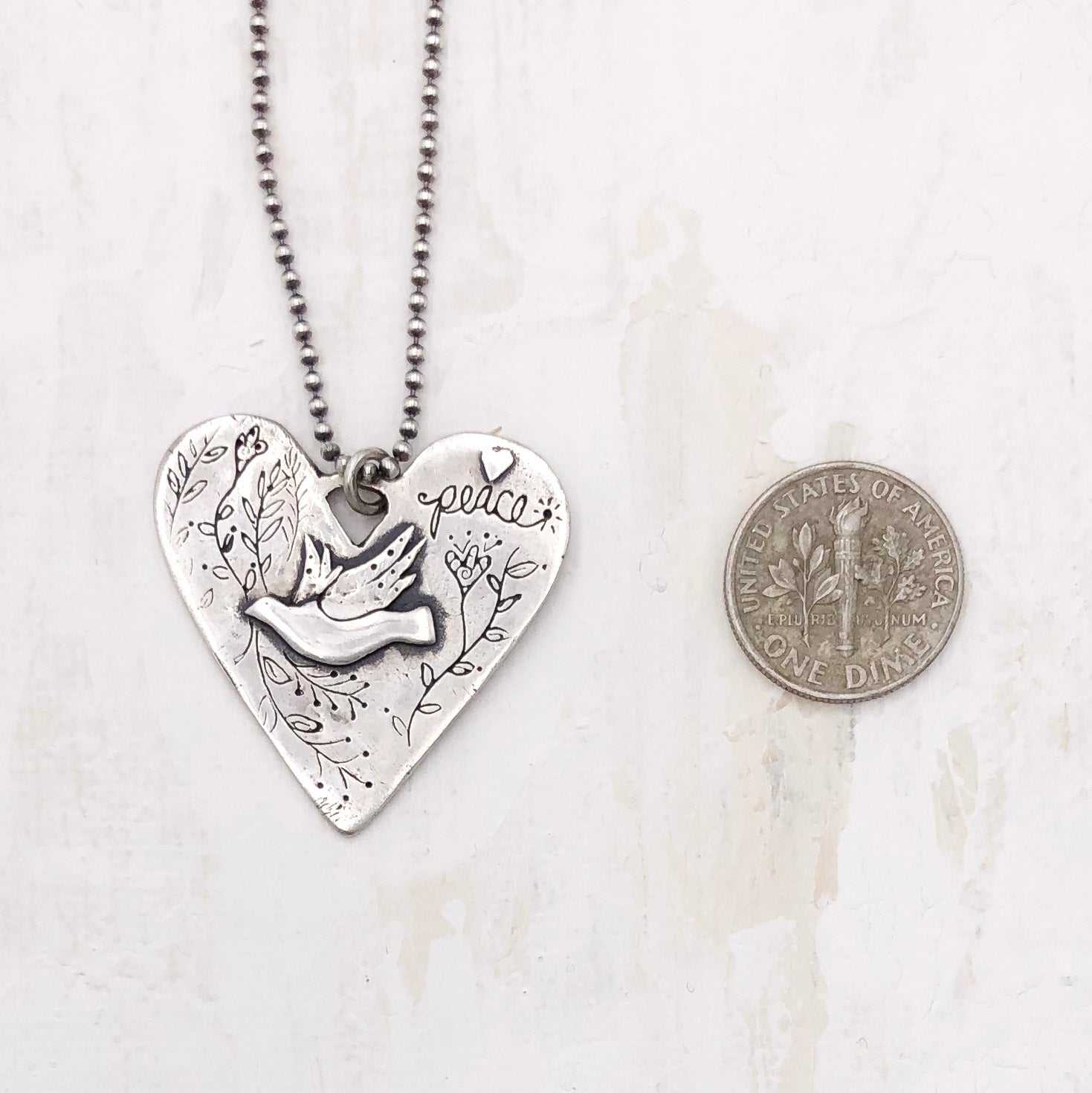 Heart Necklace with Dove
