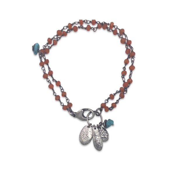 Inspirational Charm Bracelet with Carnelian & Turquoise