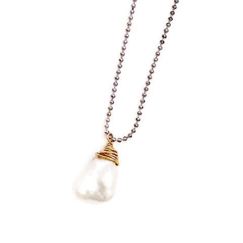Keshi Pearl Wrapped in Gold Filled Wire Necklace