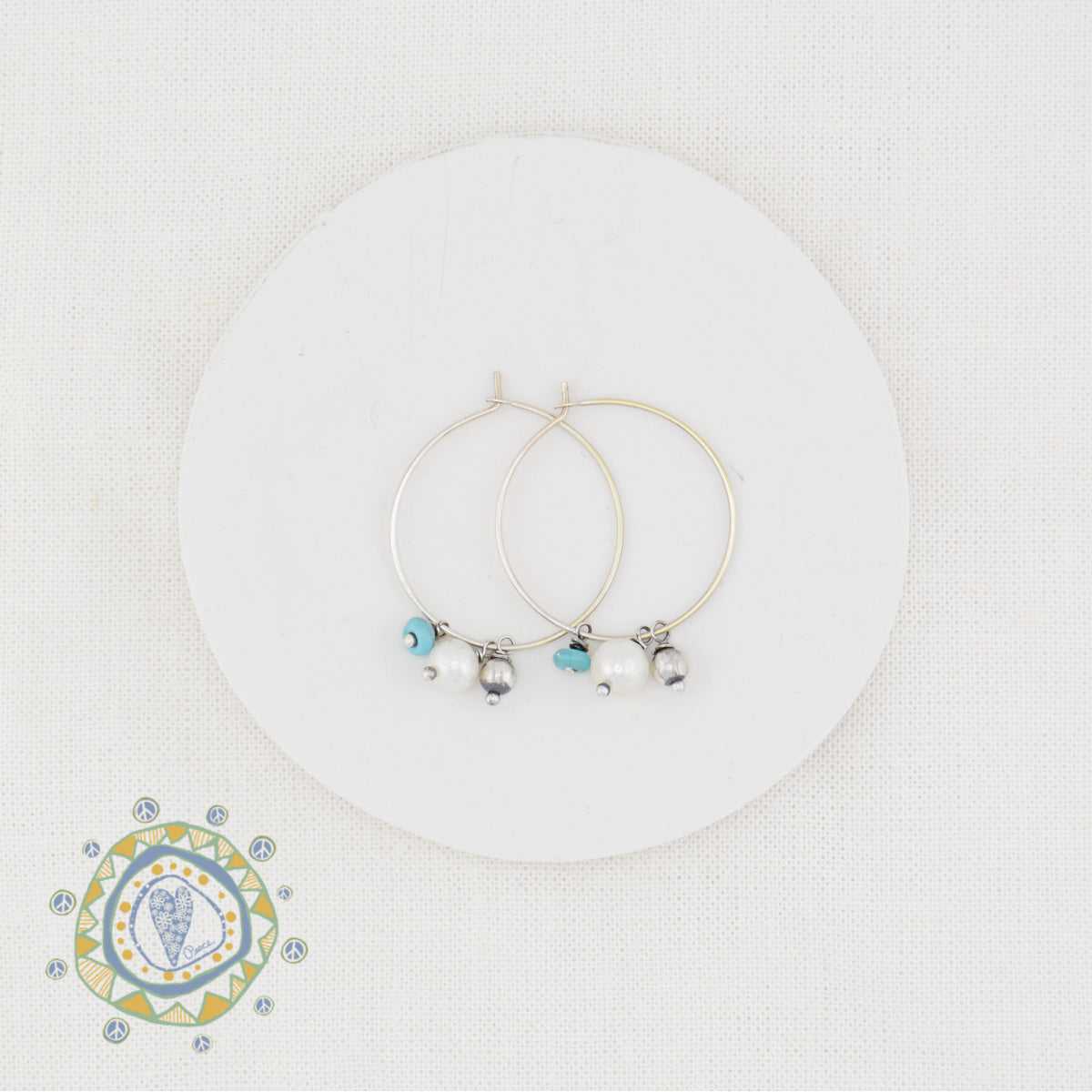 Light Hoops with Turquoise, Pearl and Silver Bead