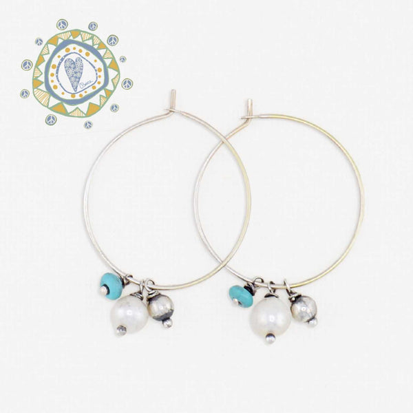Light Hoops with Turquoise, Pearl and Silver Bead