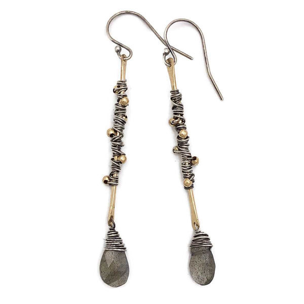 Mixed Metal Stick earrings with gold beads