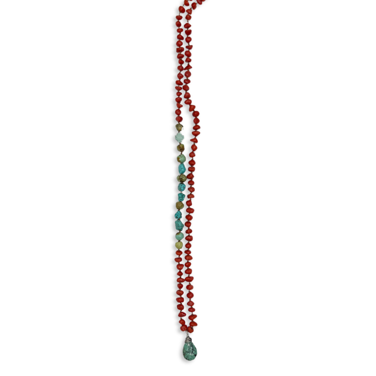 Hand Knotted Turquoise and Coral Necklace