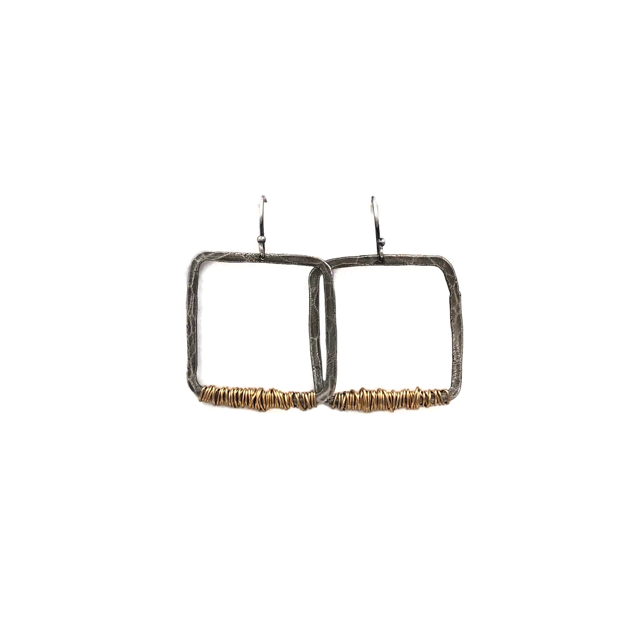 Oxidized Sterling Silver Squares with 14KT Gold Filled Wire