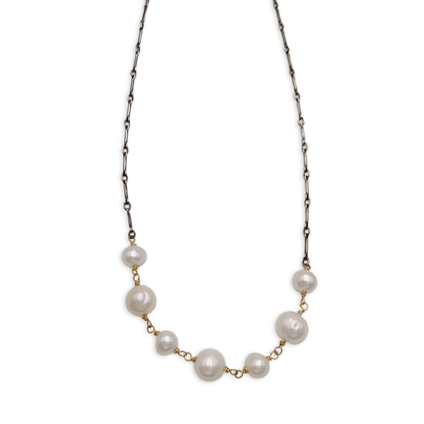 Pearl Necklace with sterling silver and gold fill wire