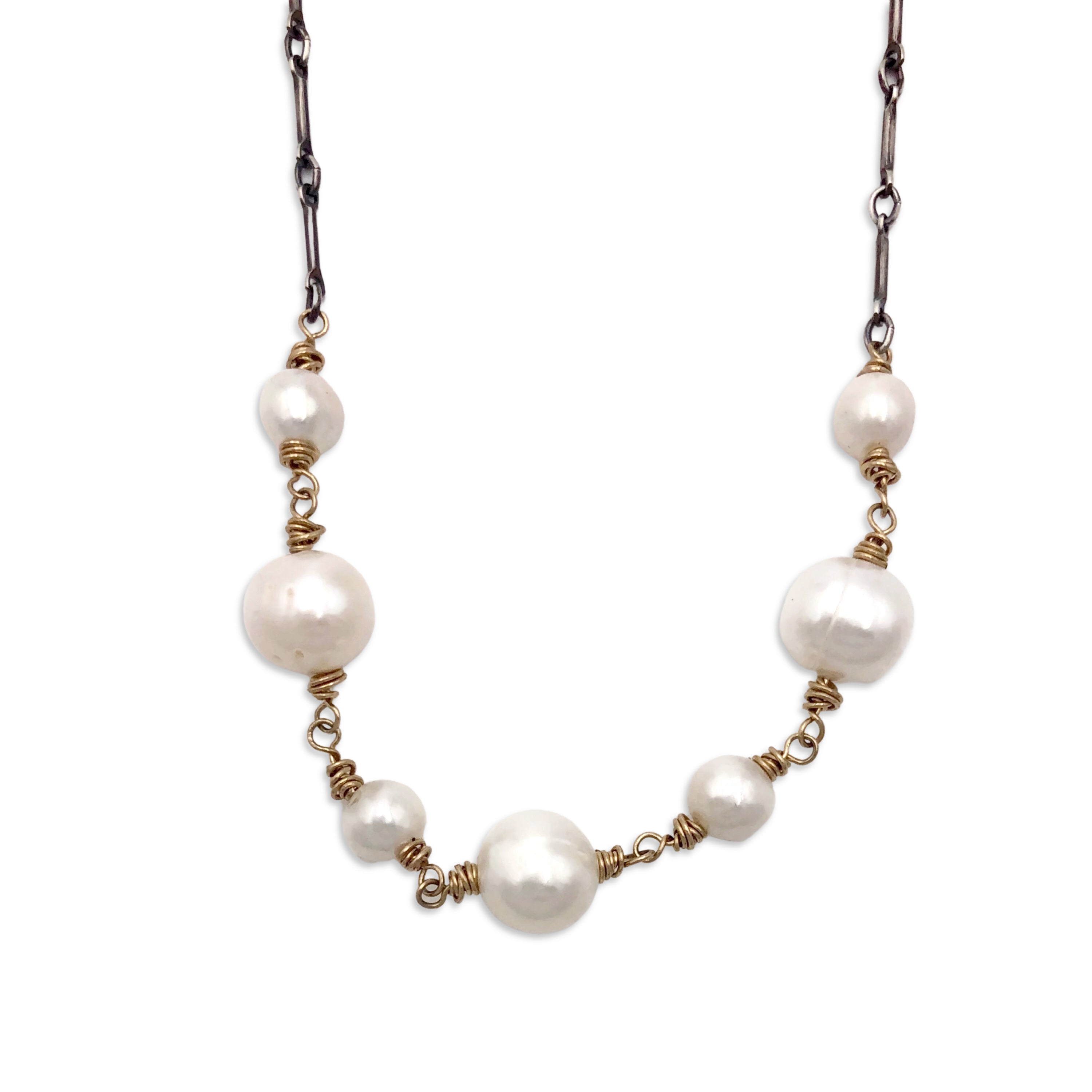 Pearl Necklace with sterling silver and gold fill wire