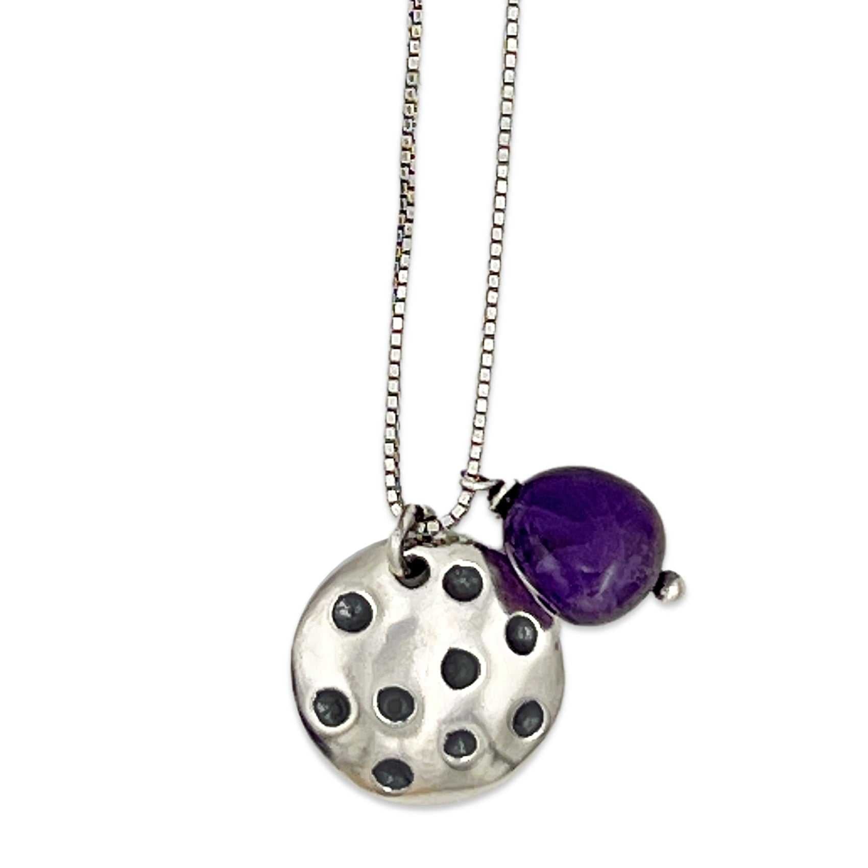 Pickle Ball Charm Necklace with Amethyst