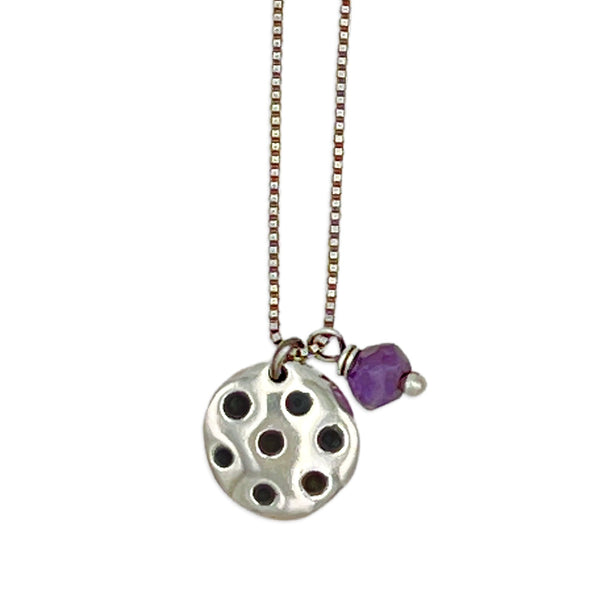 Pickle Ball Small Charm Necklace with Amethyst