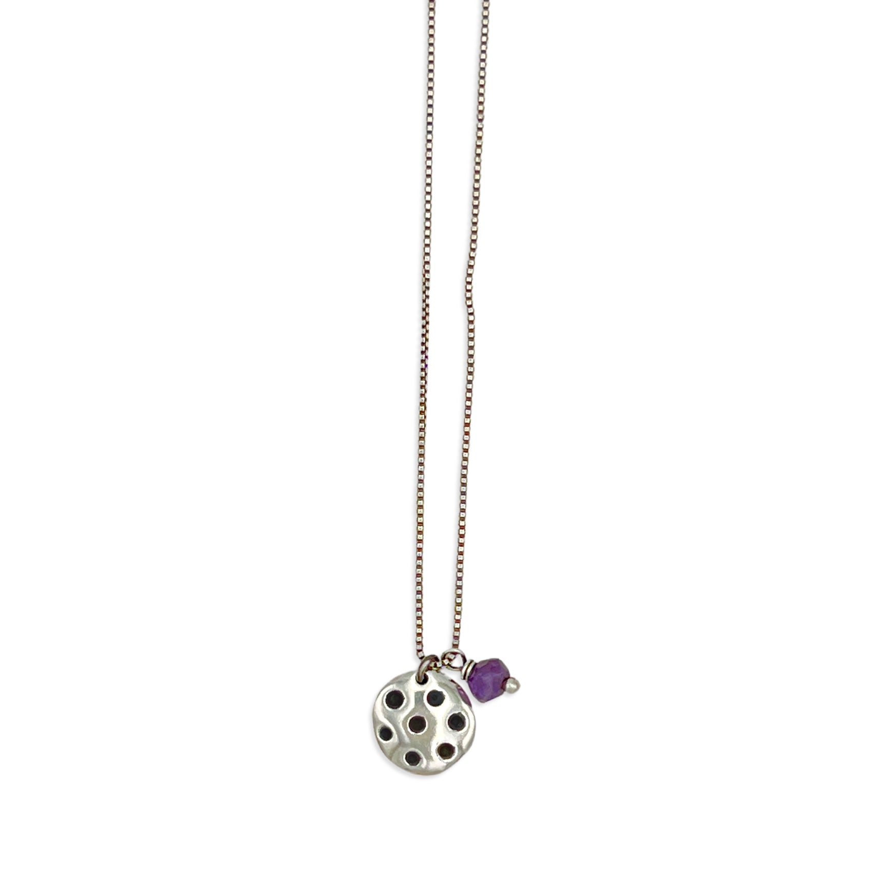 Pickle Ball Small Charm Necklace with Amethyst