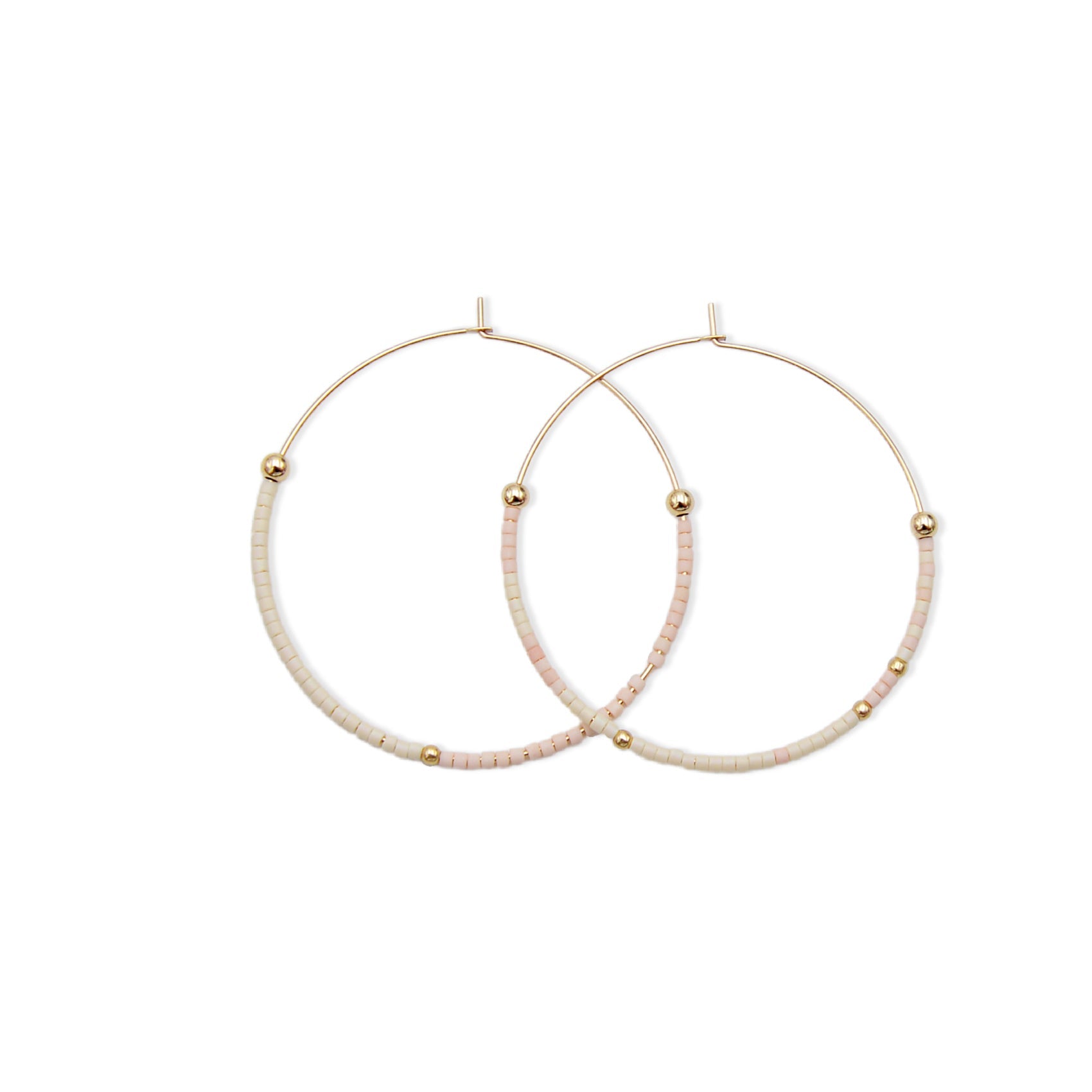 Pink and Cream Delica Glass Beaded gold filled hoops