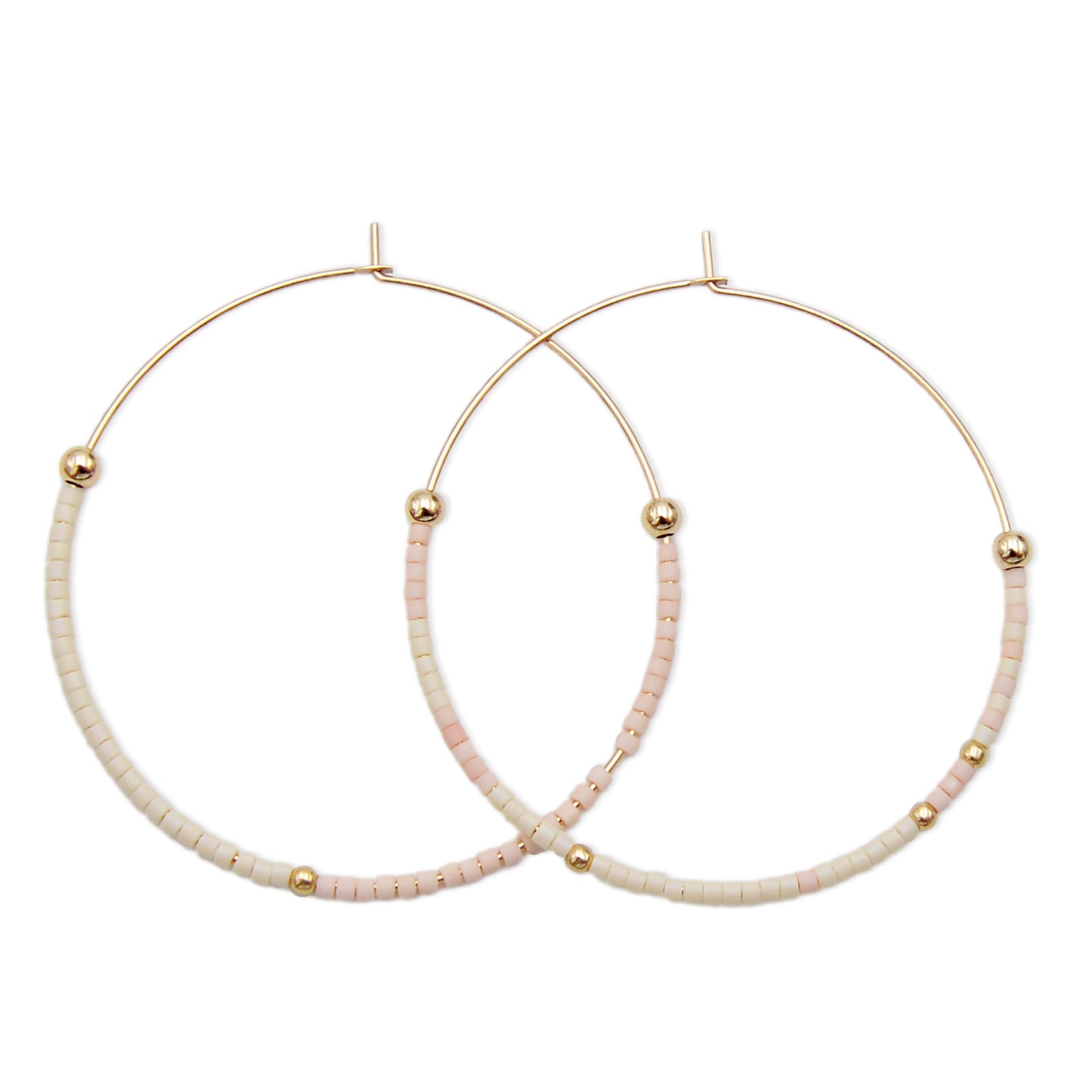 Pink and Cream Delica Glass Beaded gold filled hoops