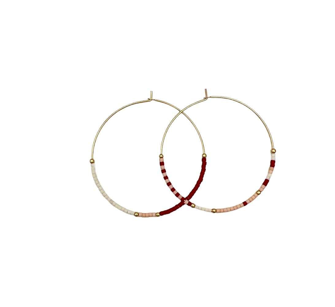 Red and white gold filled hoops