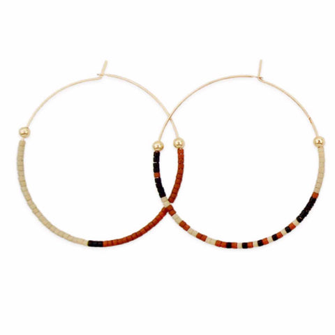 Sienna & Black and White Delica Beaded Handmade gold hoops