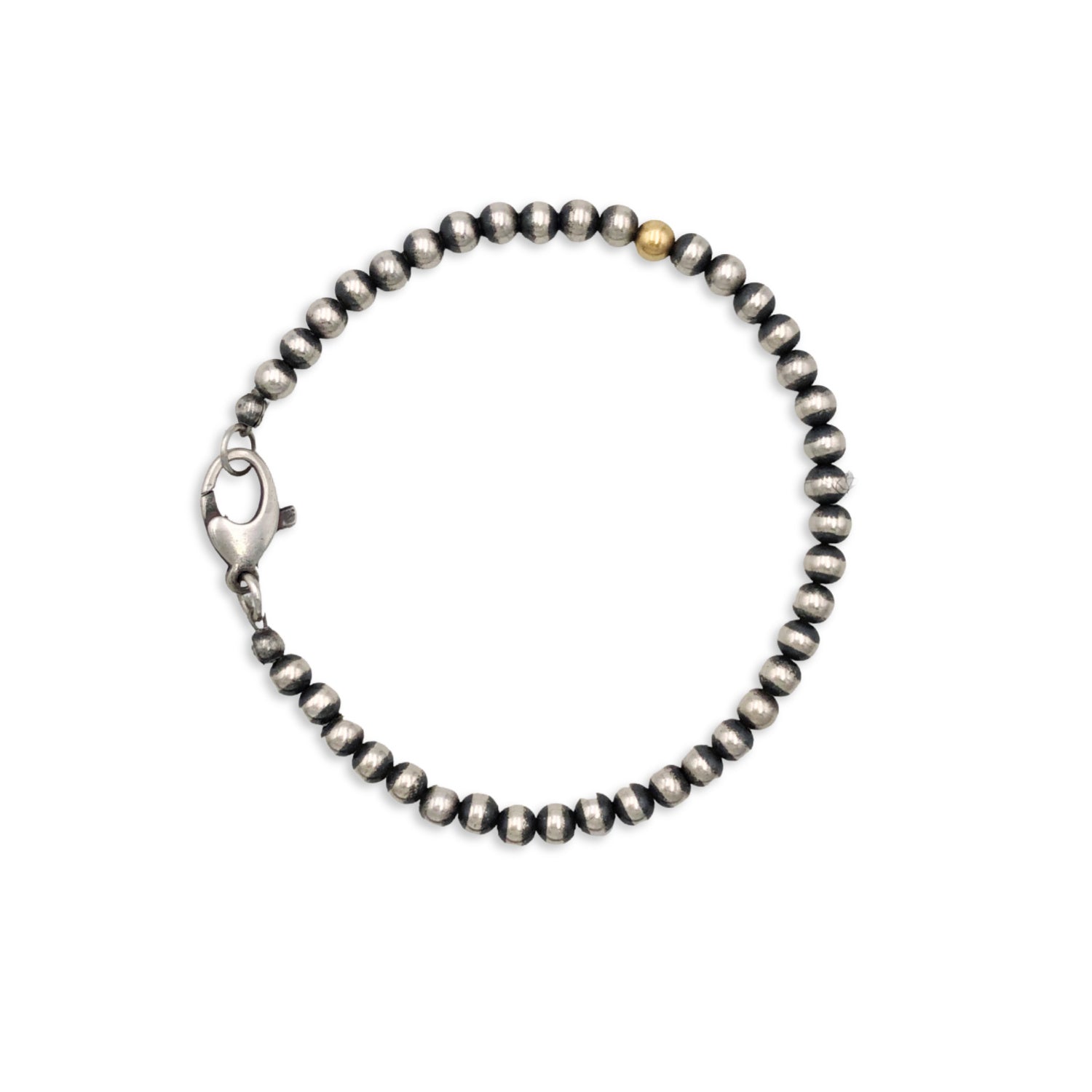 Silver Beaded Bracelet with Gold Bead