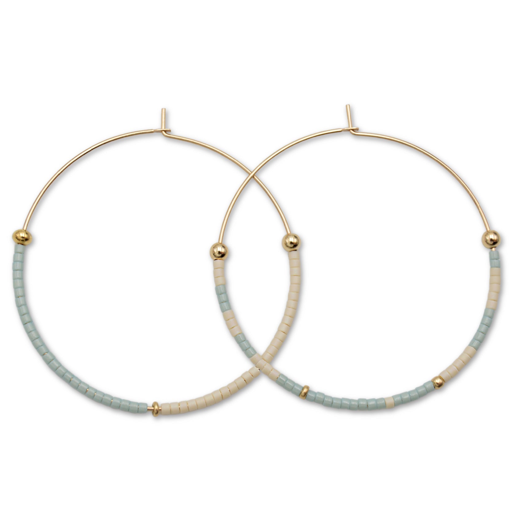 Sky blue and Cream gold filled hoops
