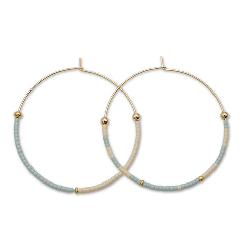 Sky blue and Cream gold filled hoops