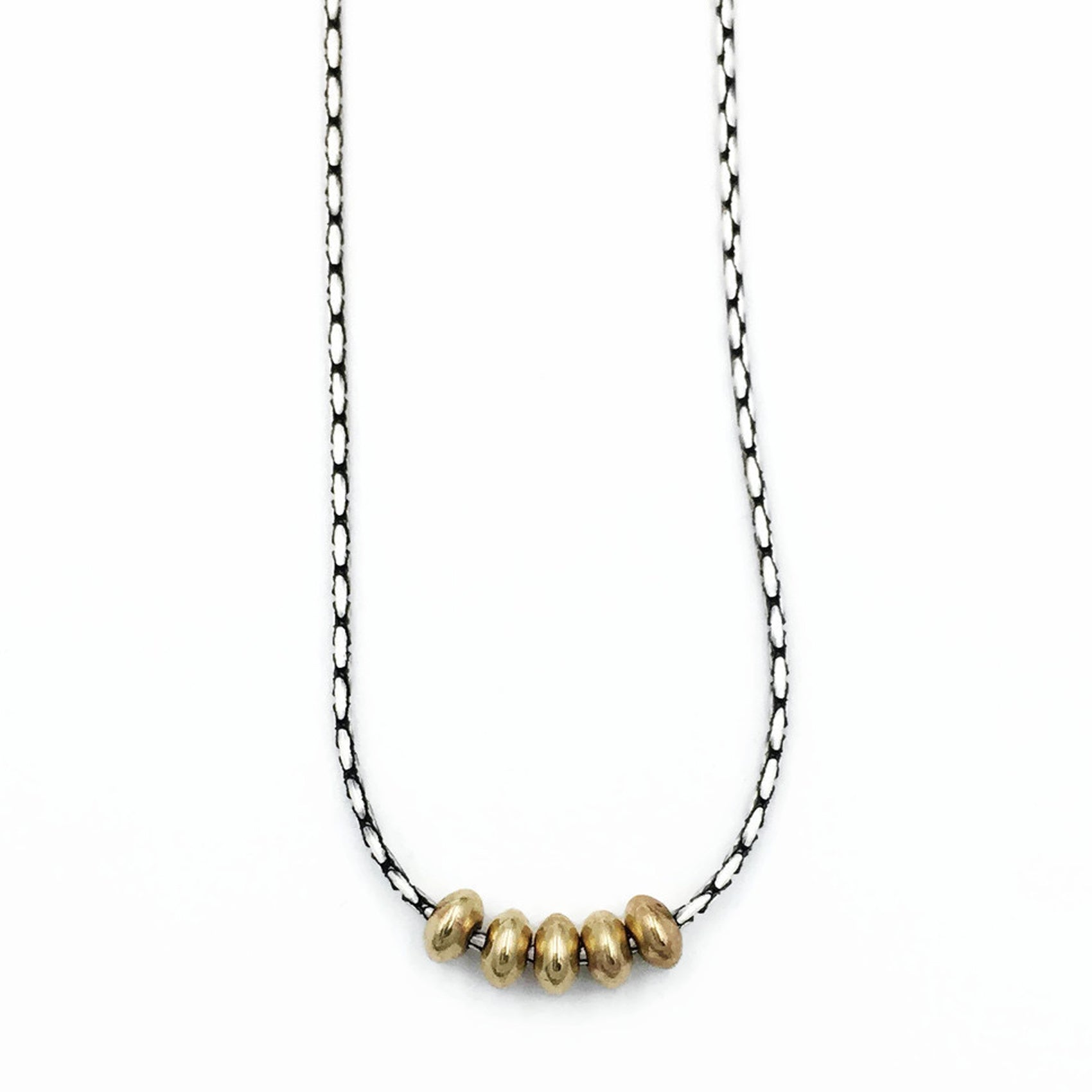 Sterling silver necklace with sparkles of gold filled beads