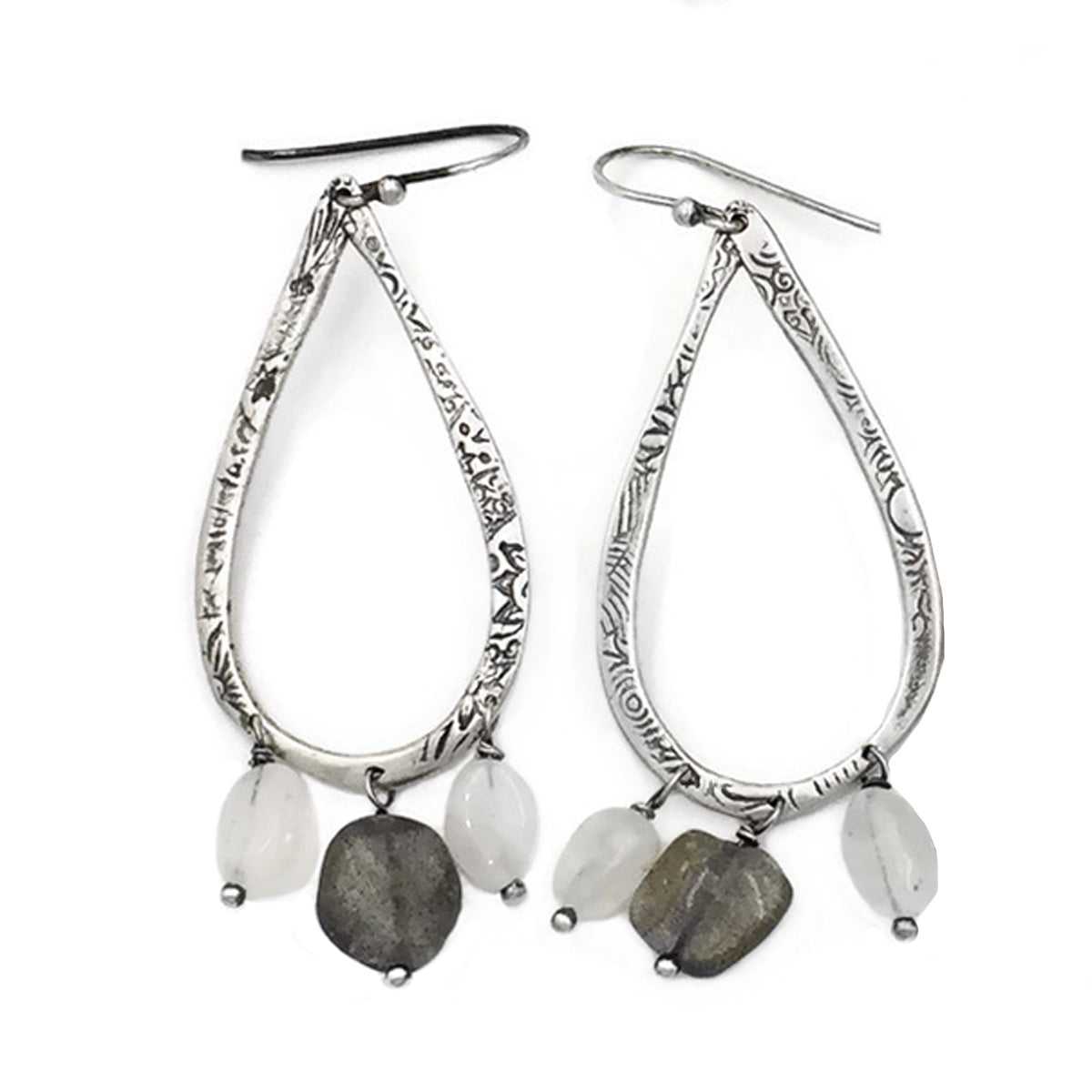 Teardrop earrings with Moonstone and Labradorite