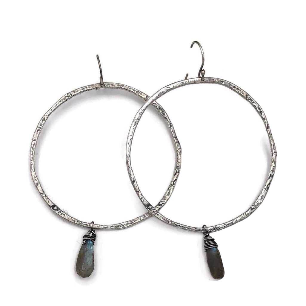 Texturized Oxidized Sterling Silver Hoop