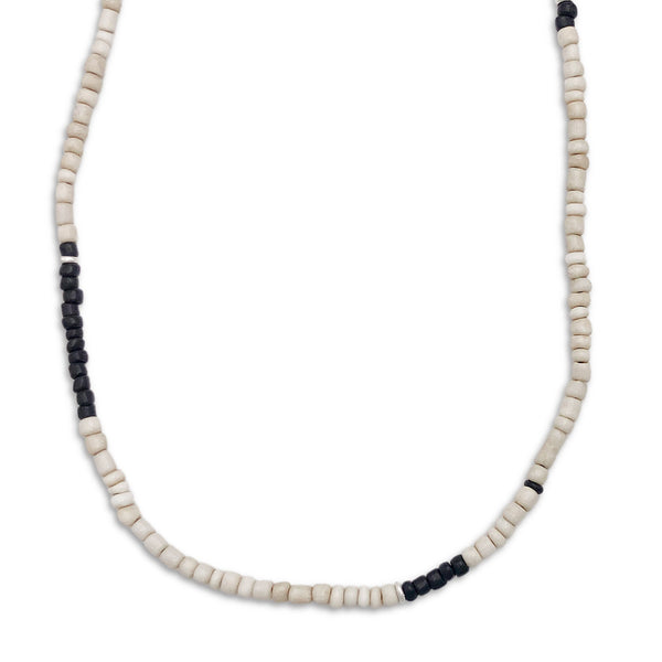 Unisex African Seed Bead Black and White Necklace