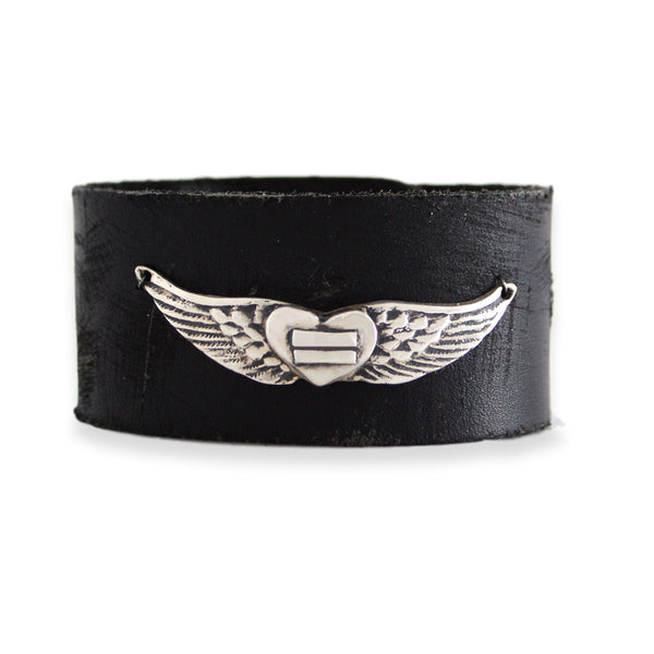 Large Angel Wings Leather Cuff